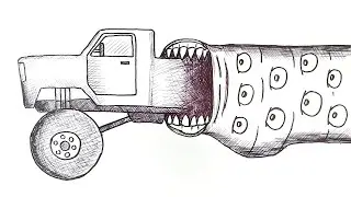 How to Draw a Train Eater attacking a Monster Truck