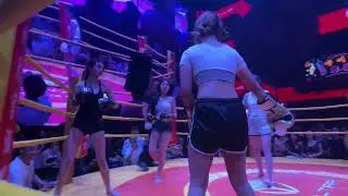 Chinese girls boxing in a bar