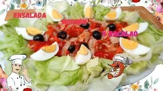 COMO HACER UNA RICA ENSALADA DE MORRON Y BACALAO