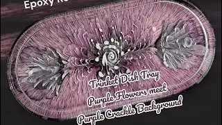 #381 EN: Trinket Dish Tray Purple Flowers meet Purple Crackle Background | #epoxidharz