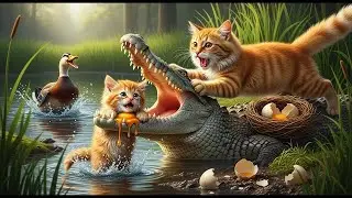 Mama Cat Rescues Kitten from Crocodile Attack - Heartwarming 3D Story #mamacat #kitten #cute