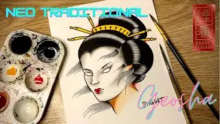 Как нарисовать татуировку девушки-гейши &mdash; флеш-татуировка от руки