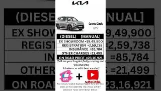 KIA CARENS CLAVIS HTX DIESEL MANUAL ON ROAD PRICE