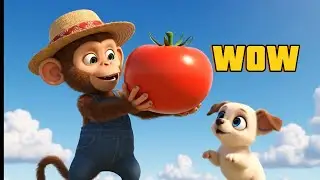 The little monkey invites the dog to harvest tomatoes together.#monkeyfarm