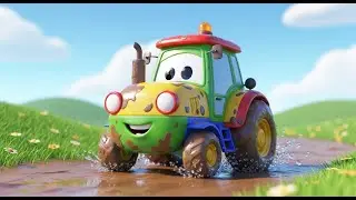 Muddy Tractor Races Through the Farm 🚜💦 | A Fun Vehicle Song for Kids