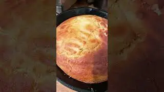 Cornbread in a cast iron skillet in a toaster oven because I broke the big one. #food