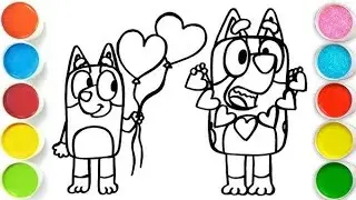 Bluey and Bingo with Umbrella Drawing, Painting   Coloring For Kids and Toddlers  Easy Art