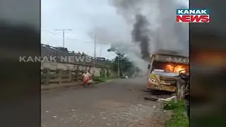 Passenger Bus Catches Fire Near Baramunda Over-Bridge In Bhubaneswar