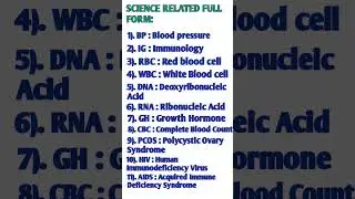 SCIENCE RELATED FULL FORM | TERMS USE OF BIOLOGY #science #sciencecontent  #biology