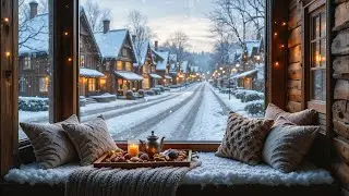 Cozy Winter Coffee Shop Jazz ❄️☕ Soft Snowfall & Crackling Fireplace Ambience for Study and Work