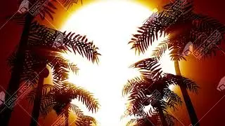 Retro futuristic background with palm trees on a background of the Sun. Looped