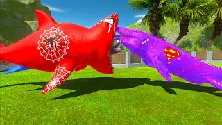 SPIDERMAN MEGALODON vs SUPERMAN MOSASAURUS DEATH RUN -  Animal Revolt Battle Simulator