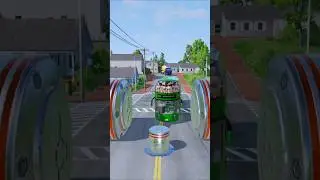 Colorful Long Cargo Trucks & Cement Truck vs Bollards Crash &ndash; BeamNG.drive#shortvideo #beamngdrive