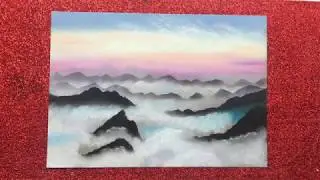 Pieandbelle Art Class - Soft Chalk Pastel Clouds and mountains with paper tearing technique.