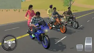 Indian Vehicle Simulator 3D | Couple Bike Racing Gameplay | R15 vs KTM vs Bullet Drag Race 🔥🏍