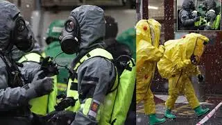 Medics in bio suits at I sraeli emba ssy for training