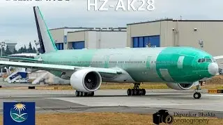HZ-AK28 Saudi Arabian Airlines Boeing 777-300ER First Flight: RTO+taxi test+take off @ PAE