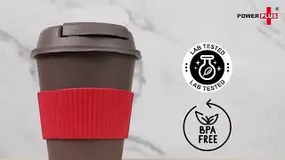 Bamboo Dark Coffee mug: Eco friendly mug with flip top Lid and Anti-Scald sleeve by Power Plus