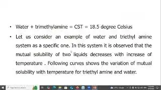 System with lower critical solution temperature Triethyl amine water system