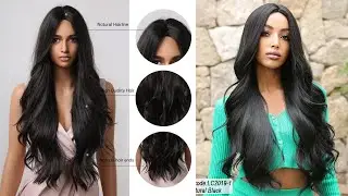 ALAN EATON Black Long Body Wavy Synthetic Wigs for Women Afro Natural Black Hair
