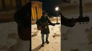 Street Musician  Playing Acoustic Guitar Harmonica Winter Background Video 4k | No copyright video