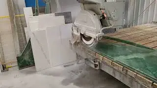 Denver 5 axis CNC bridge saw cutting a curved edge on a 40mm quartzite bar top