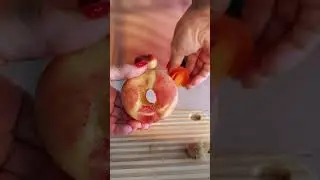 Donut peach puff pastry with caramel and cinnamon.