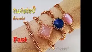 Couple twisted bracelet with copper wire and stone without holes - Fast version 341