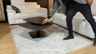 Table basse carr&eacute; design ceramique pivotante pied m&eacute;tal noir contemporaine moderne - Th&eacute;r&eacute;sa