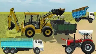 Driving JCB and Loading Bori onto Tractor 🚜 | Indian Vehicles Simulator 3D | Raamex gaming🎮|