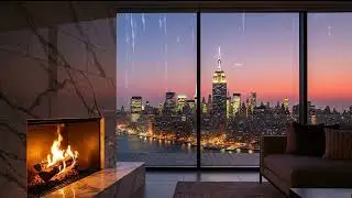 Rainy NYC Night Fireplace 🔥 Manhattan City View | No Music, Sleep Ambience (8 Hours)