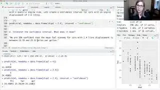 Prediction and confidence intervals for fitted values (STAT 320, lab_regression_summary video 2/2)