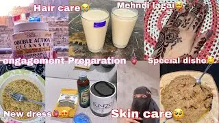 engagement preparation|🥹skincare after makeup|mehndi lagai||hair care tips|new dress for engagement🎀