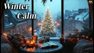 Winter Calm | 4K Cozy Christmas Ambience with Soft Piano & Snowy City View
