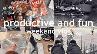 productive and fun uni student weekend vlog 🌿💻☕️ | ⛸️ ice skating, school events, studying