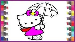 HELLO KITTY Coloring Pages | How to Draw Hello Kitty with Rainbow Umbrella | Video for Children