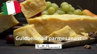 Guldbel&ouml;nad Parmigiano Reggiano &rdquo;Parmesanost&rdquo; fr&aring;n familjeg&aring;rden i Italien.