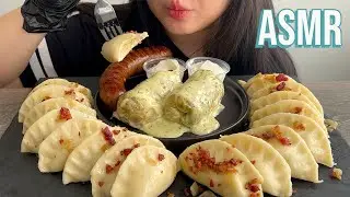 ASMR UKRAINIAN FOOD FEAST MUKBANG | Handmade Perogies + Creamy Dill Sauce Cabbage Rolls + Sausage