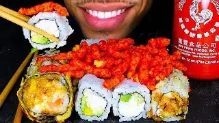 ASMR SUSHI & FLAMIN HOT CHEETOS MUKBANG | EATING SUSHI ROLLS NO TALKING *BIG BITES* JERRY