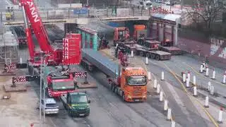 H&Uuml;FFERMANN - LIEBHERR LTM 1650-8.1 bei Montage von Br&uuml;ckenbinder, 1.  Wochenende