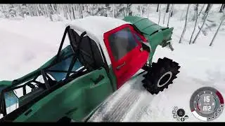 Trail riding mega mud truck in the snow Beamng