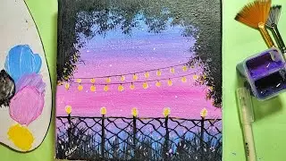 Aesthetic night scenery painting idea for beginners. Easy painting idea. Esha's Art's ❄️