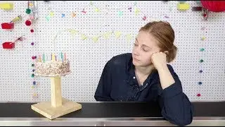 Eating birthday cake off a conveyor belt