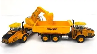 UNBOXING MIGHTY MACHINES EXCAVATOR DUMP TRUCK  CEMENT TRUCK AND FUN WITH CAT CONSTRUCTION PLAYSET