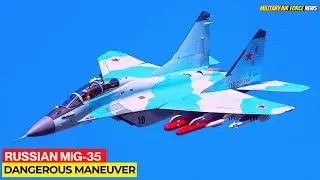 El avi&oacute;n de combate ruso Sukhoi SU-35 en acci&oacute;n muestra una maniobra peligrosa.