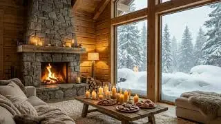 Scandinavian Winter Cabin, Cozy Fireplace & Ambient Music