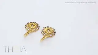 CZ Black İnk Flower Pattern Dangle Earring