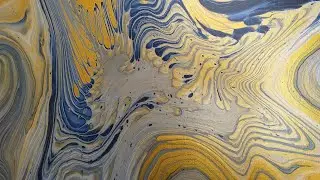 Shimmery Gold, Navy Blue & White Straight Pour ~ AMAZING RESULTS ~ acrylic paint pour ~ fluid art