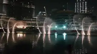 Dubai fountains and Burj Khalifa in backdrop