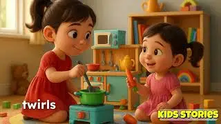 kids playing with kitchen set toys in the play room(kids story 1)